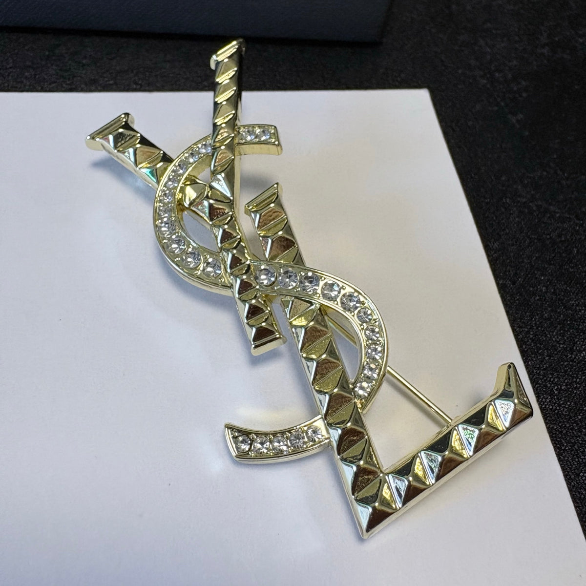 Angular Stone-Accent Letter Brooch