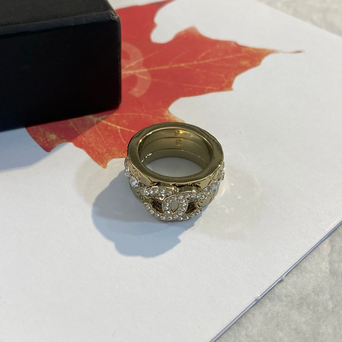 Double Band Ring with Sparkling Emblem