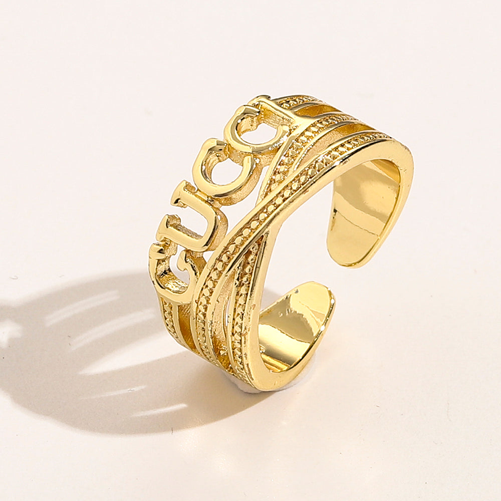 Open Lettering Ring with Stone-Set Chain Detail