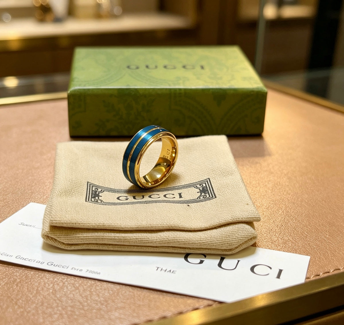 Blue-Inlay Double Band Ring