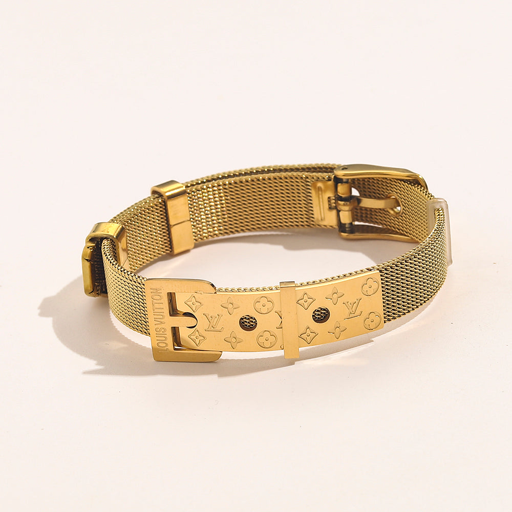 Bracelete de Malha de Aço Inoxidável 304 com Fecho Retangular