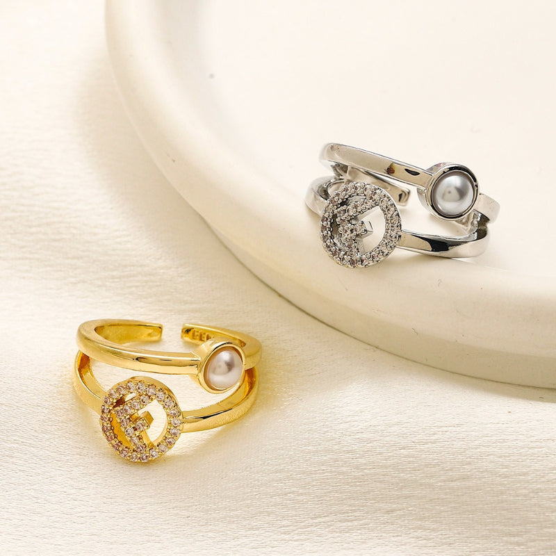 Open Double Round Motif Ring with Stone Accents