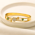 304 Stainless Steel Color-Block Heart & Letter Bangle Bracelet
