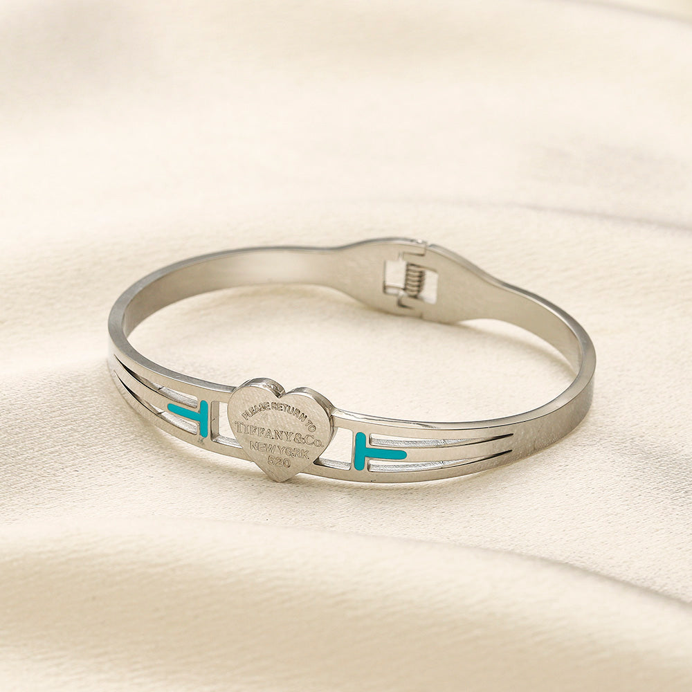 304 Stainless Steel Turquoise Band Heart Bangle Bracelet