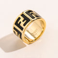 Black Inlay Geometric Letter Band Ring