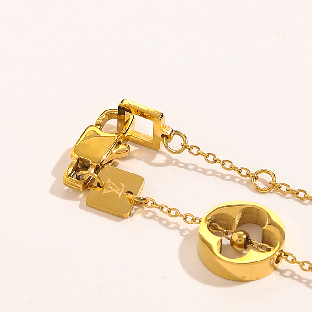 304 Stainless Steel Geometric Floral Monogram Link Bracelet