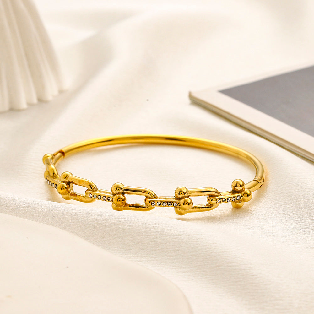Bracelete de meio aro com corrente de elos mistos em aço inoxidável 304