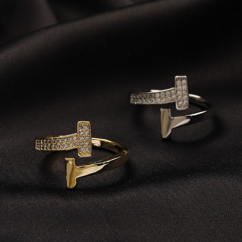Open T-Bar Ring with Stone Accents