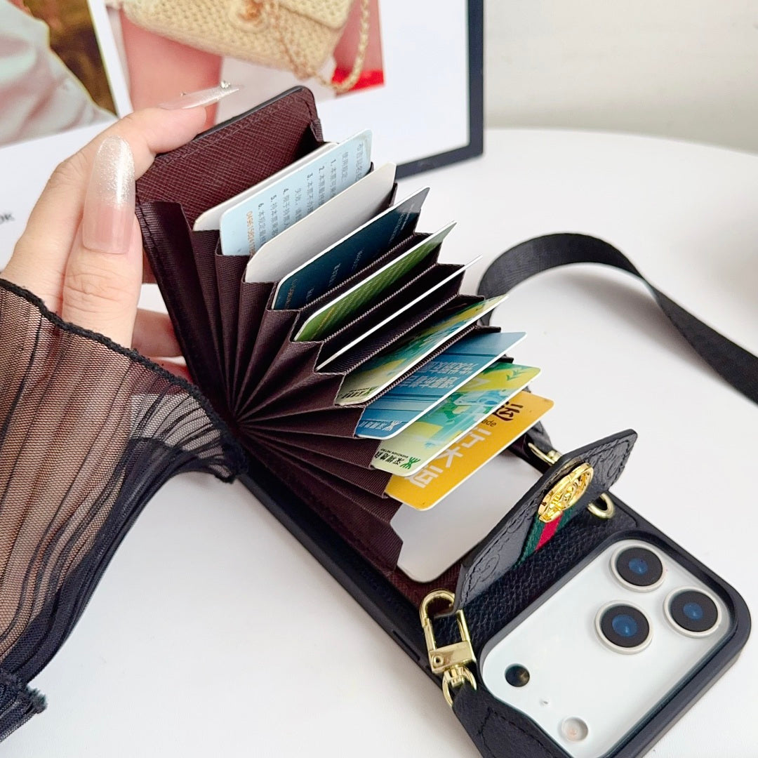 Web Stripe Phone Case with Card Pocket and Strap
