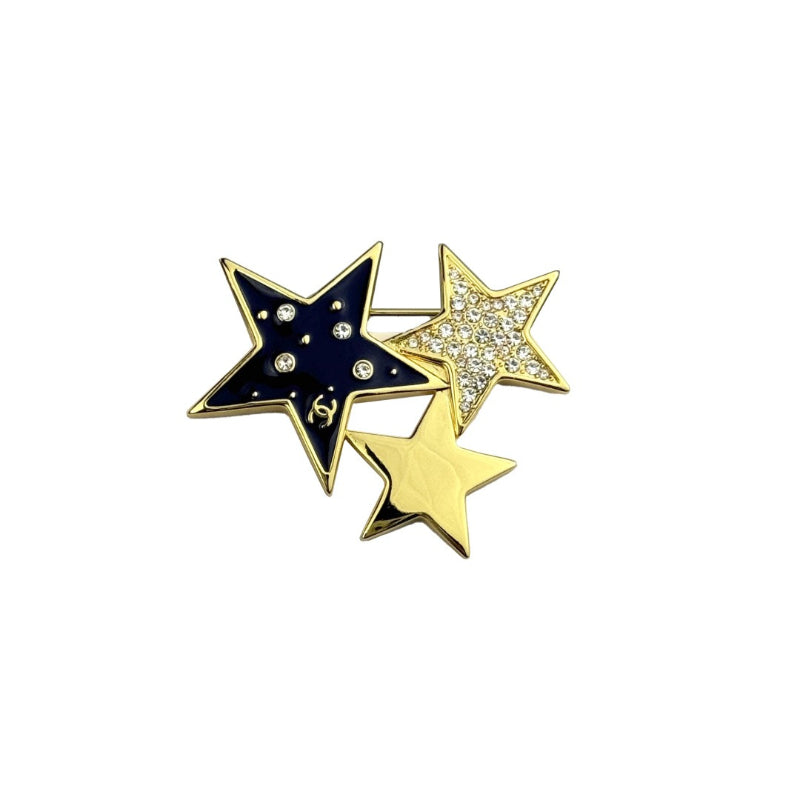 Triple Star Brooch with Stone Accents