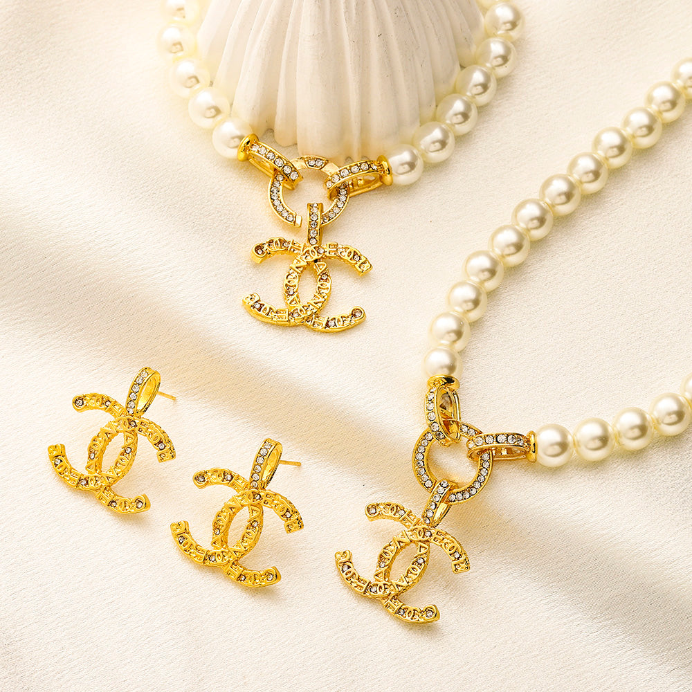 Alloy Pearl-Effect Interlocking-C Earrings, Bracelet & Necklace Collection