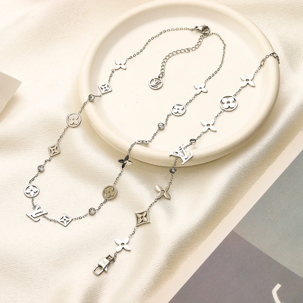 304 Stainless Steel Floral Station Bracelet & Necklace - Individual or Set