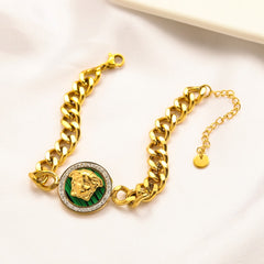 304 Stainless Steel Round Medallion Curb Chain Bracelet