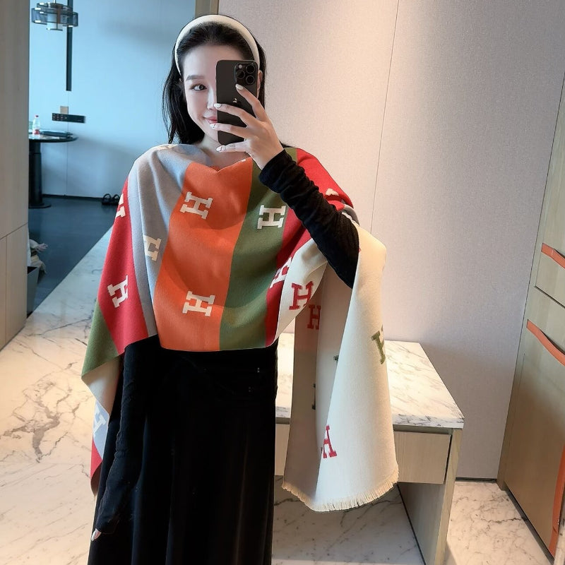 Colorblock H-Motif Wrap Scarf