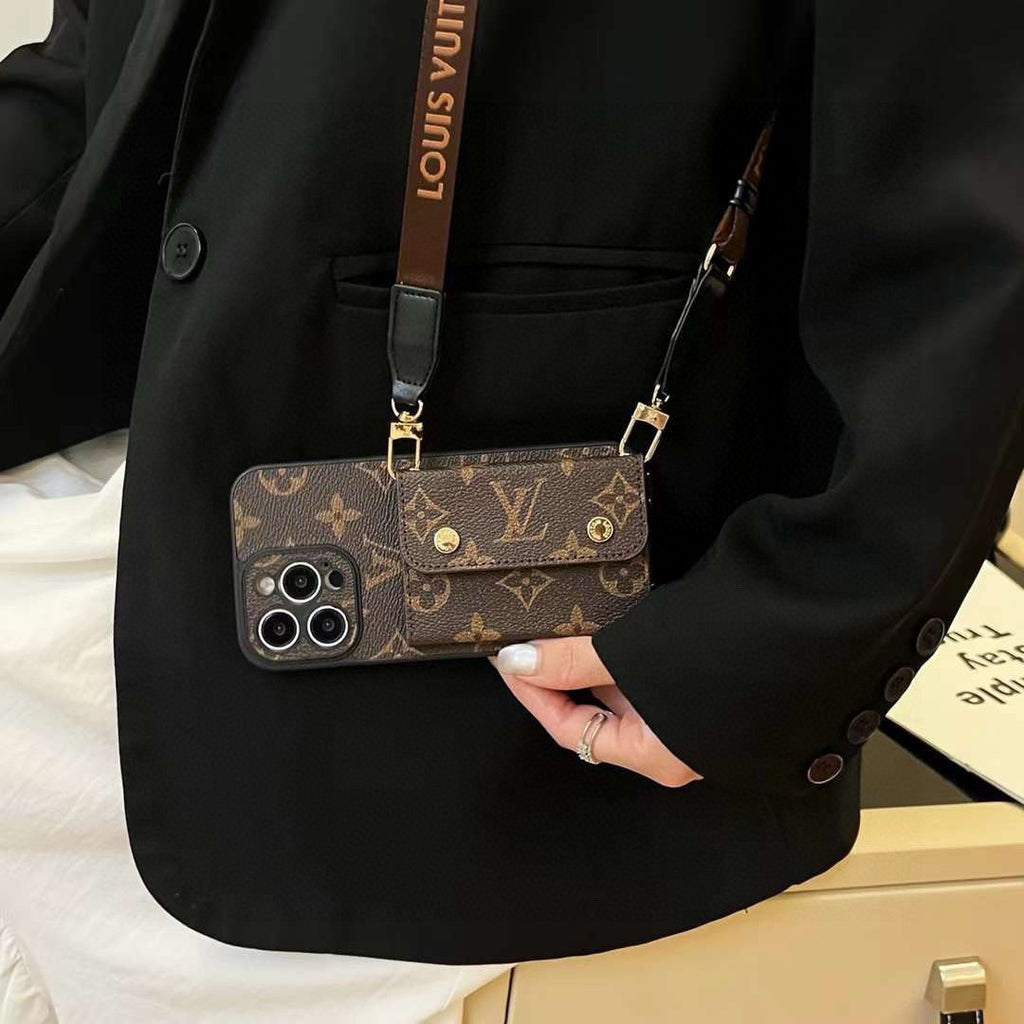 Monogram Phone Case with Snap Card Pocket and Strap