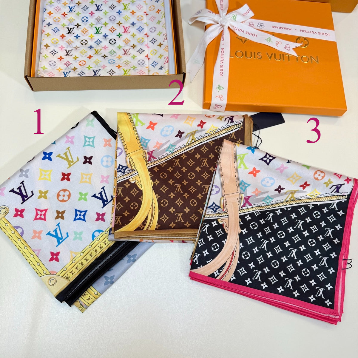 Contrast Border Floral Monogram Square Scarf - 90 x 90 cm