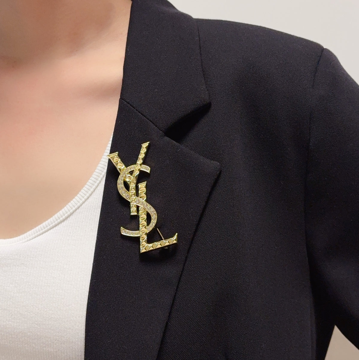 Angular Stone-Accent Letter Brooch