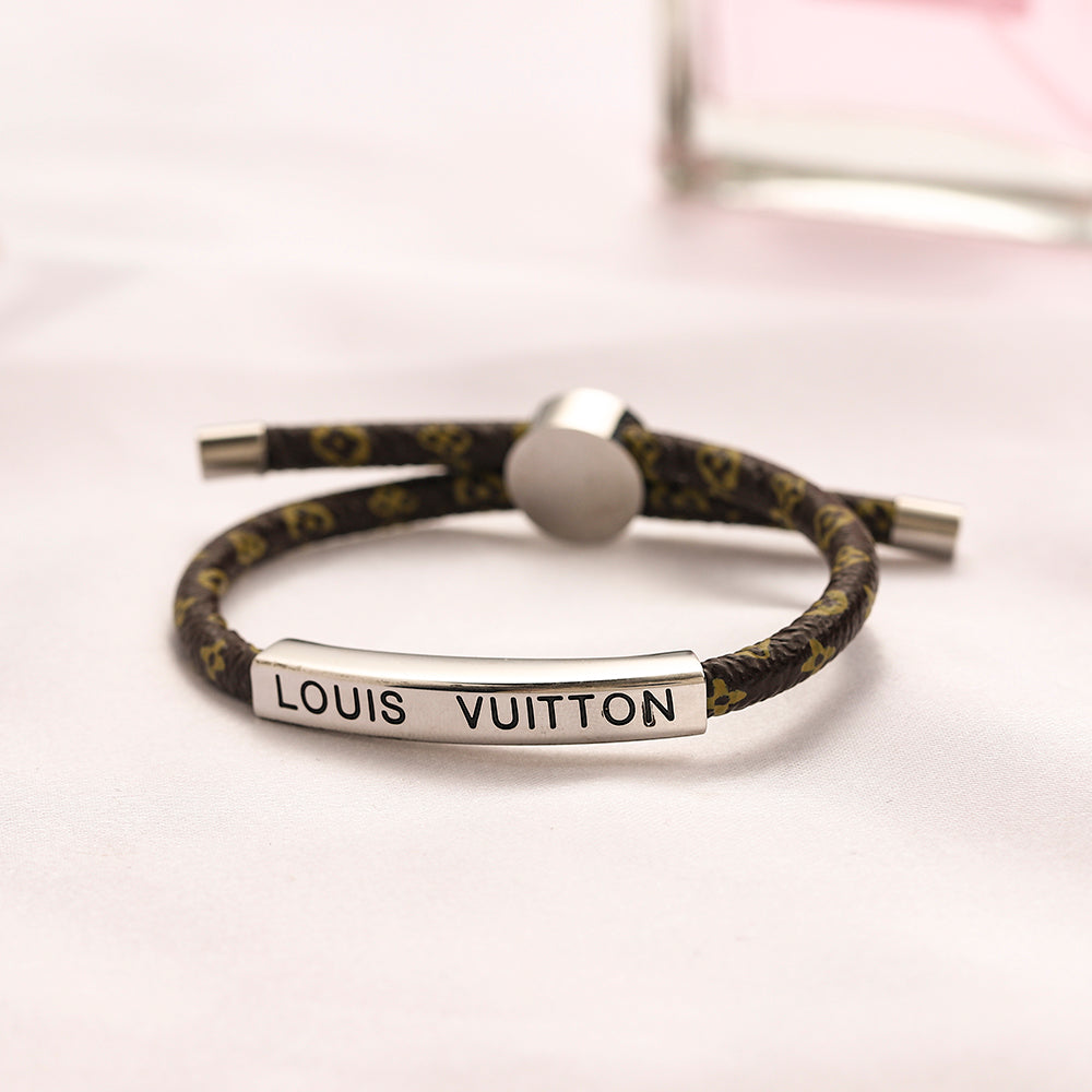 304 Stainless Steel Adjustable Monogram Cord Plate Bracelet