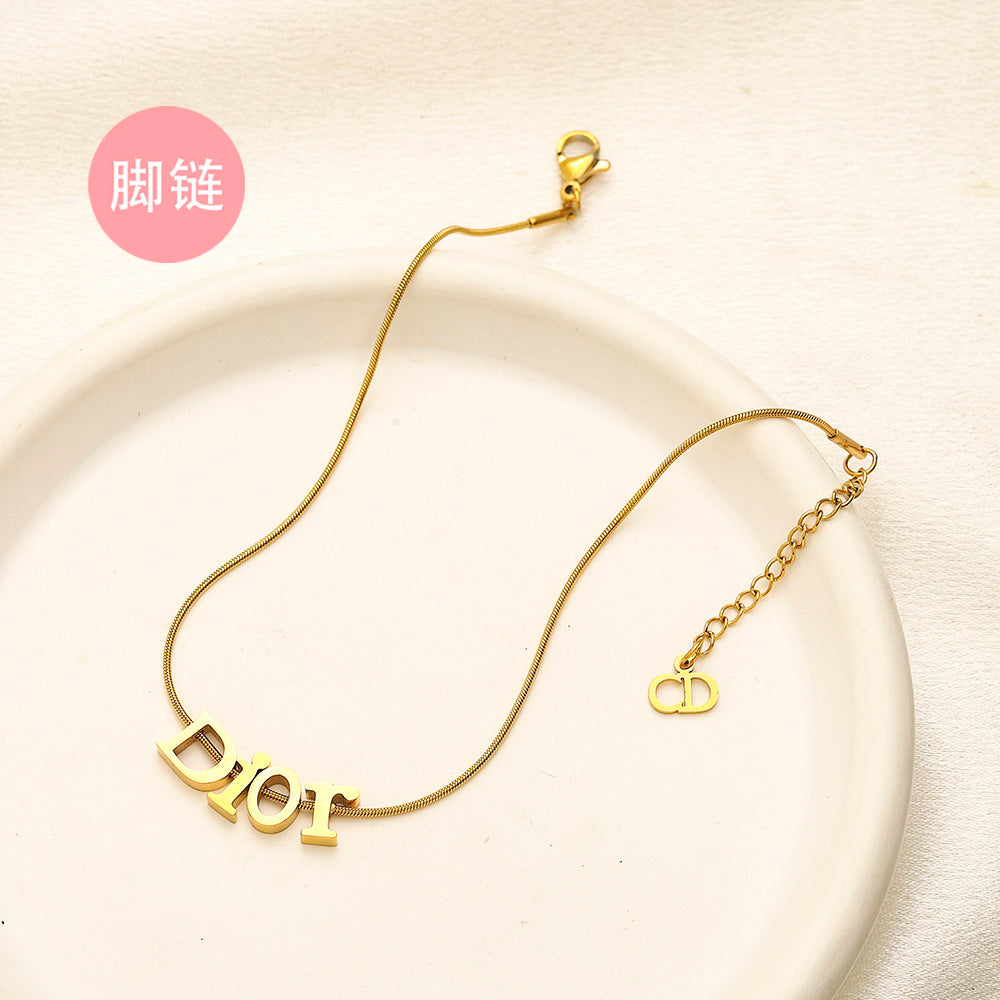304 Stainless Steel Letter Pendant Snake Chain Anklet
