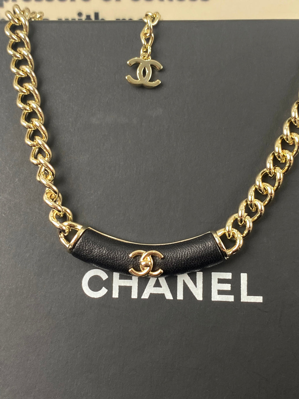 Black-Inlay Interlocking-C Curb Chain Necklace