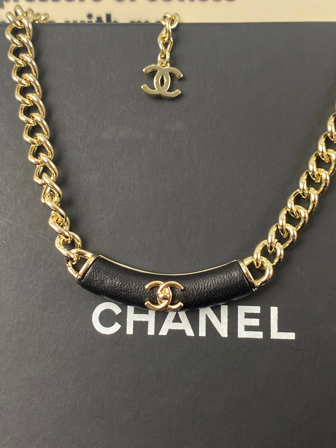 Black-Inlay Interlocking-C Curb Chain Necklace