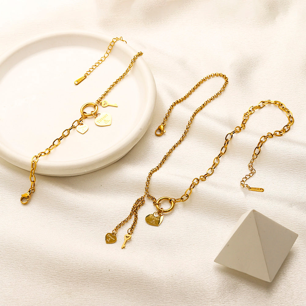 304 Stainless Steel Layered Toggle Necklace with Heart Drops