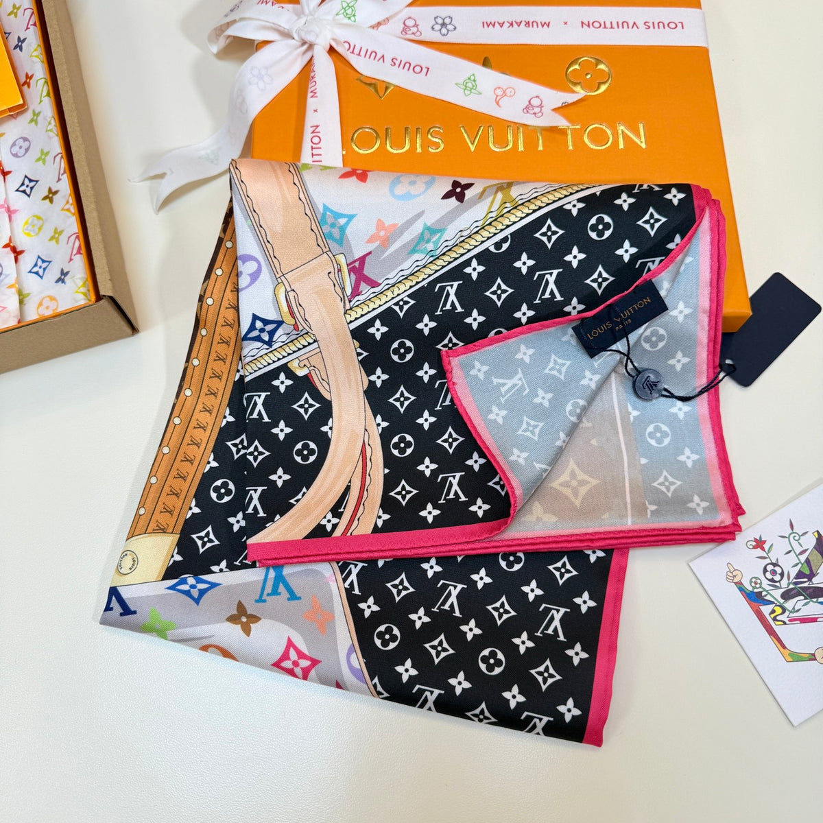 Contrast Border Floral Monogram Square Scarf - 90 x 90 cm