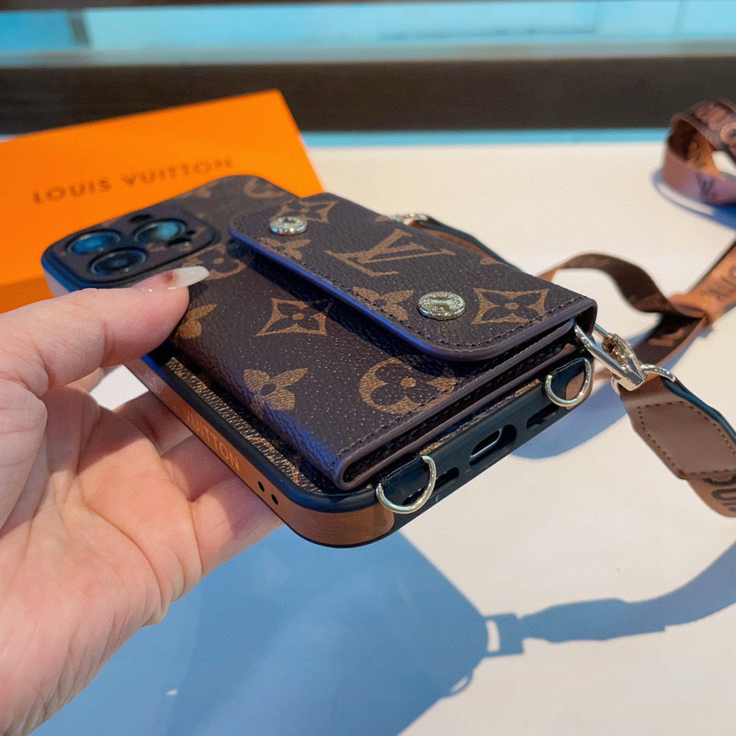 Monogram Phone Case with Snap Card Pocket and Strap