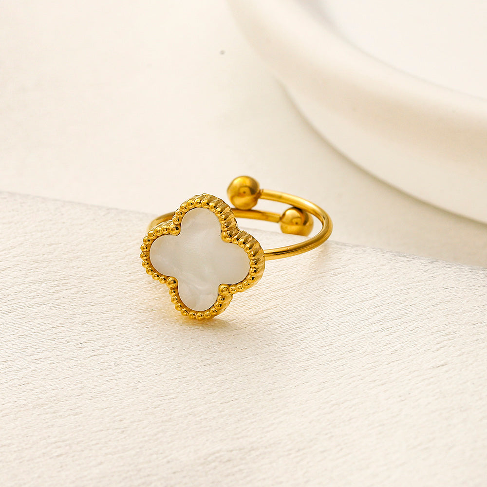 Color-Inlay Quatrefoil Open Ring