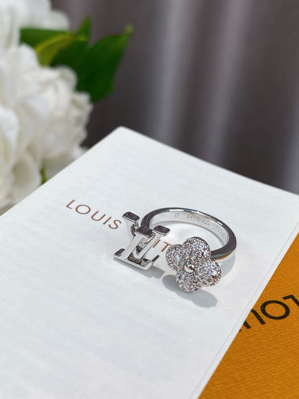 Open Flower & Letter Motif Ring