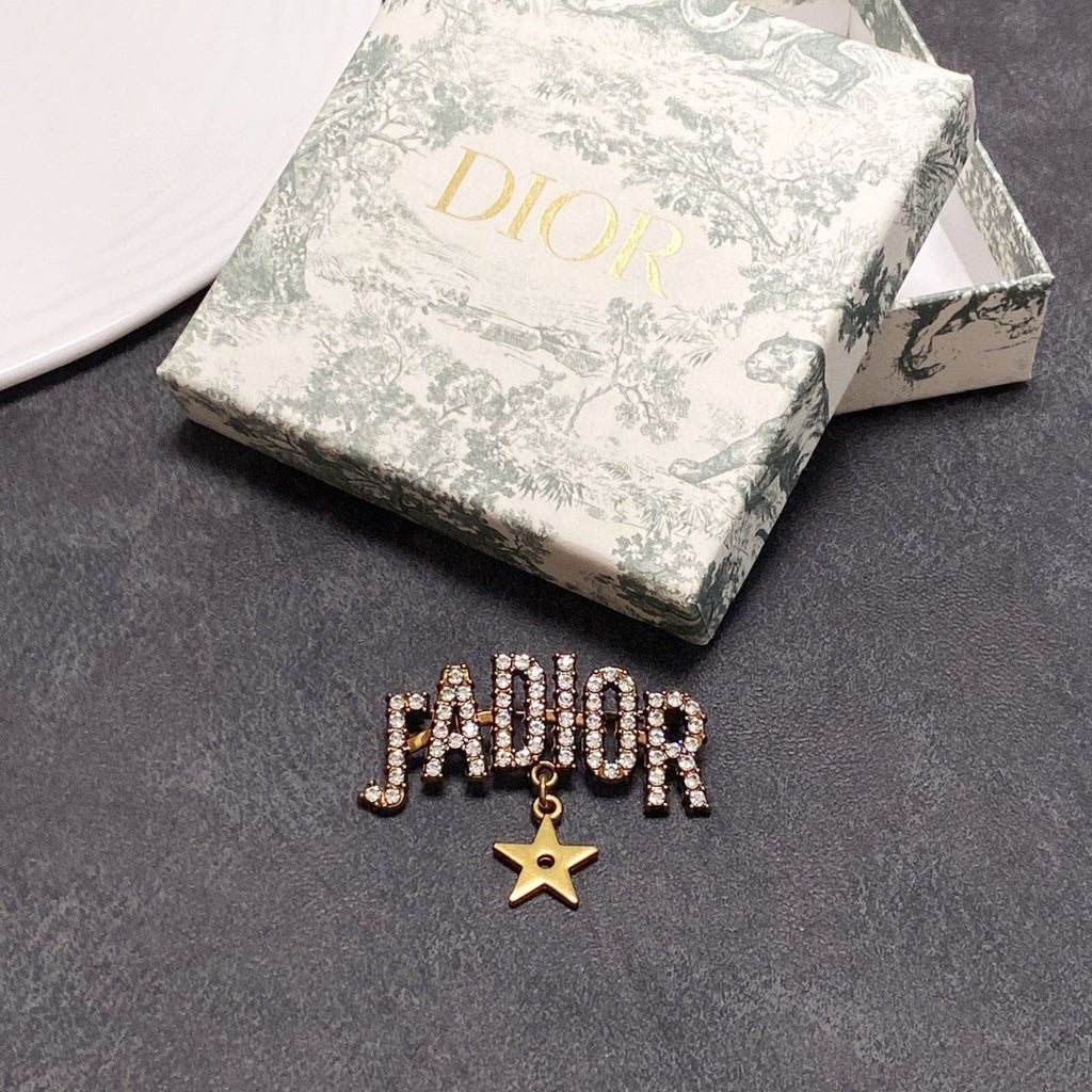 Lettered Stone-Set Brooch with Star Drop