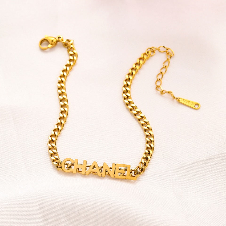 304 Stainless Steel Letter-Bar Chain Bracelet & Necklace - Individual or Set