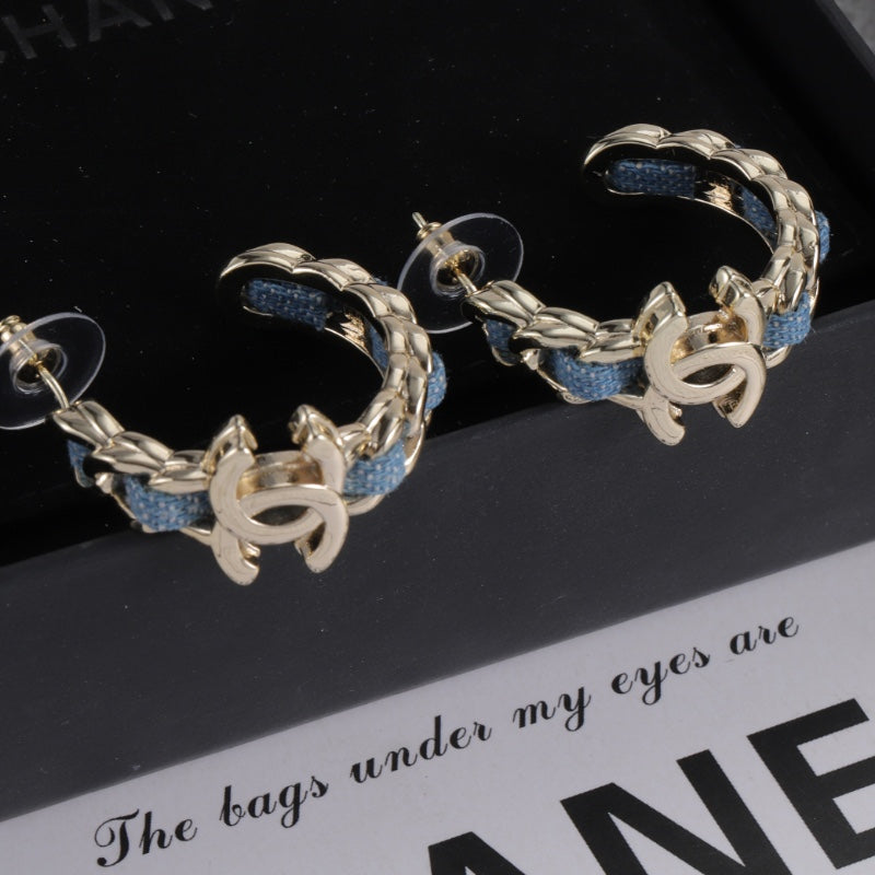 Blue Woven Chain Hoop Earrings