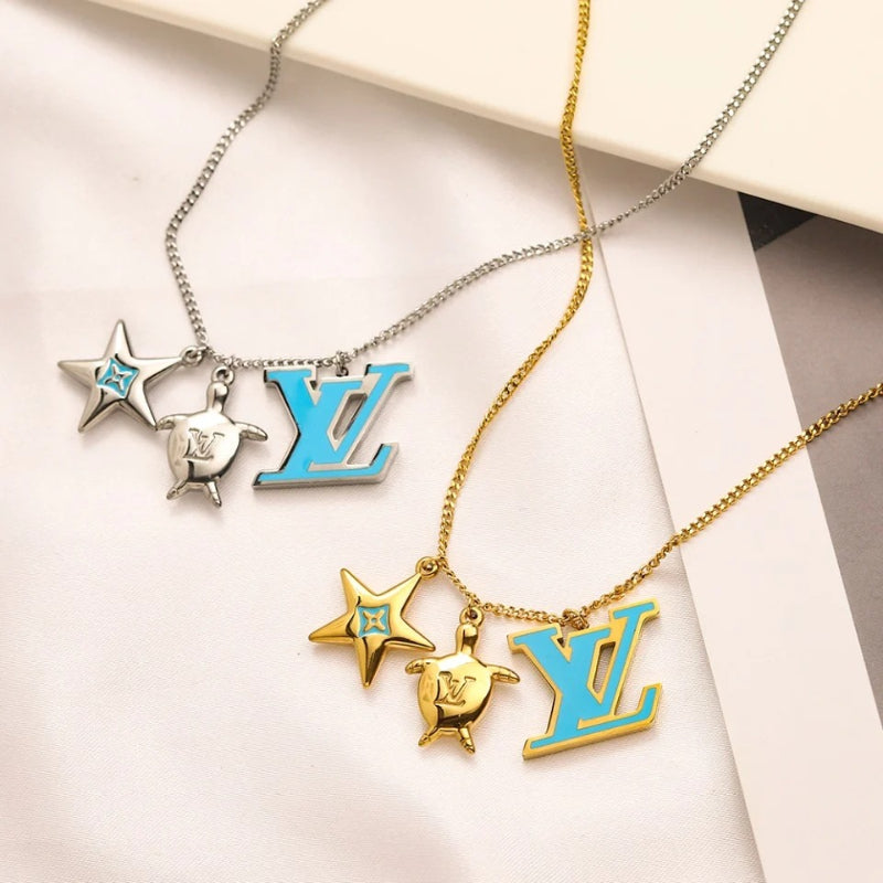 304 Stainless Steel Color-Accent Flower & Monogram Necklace