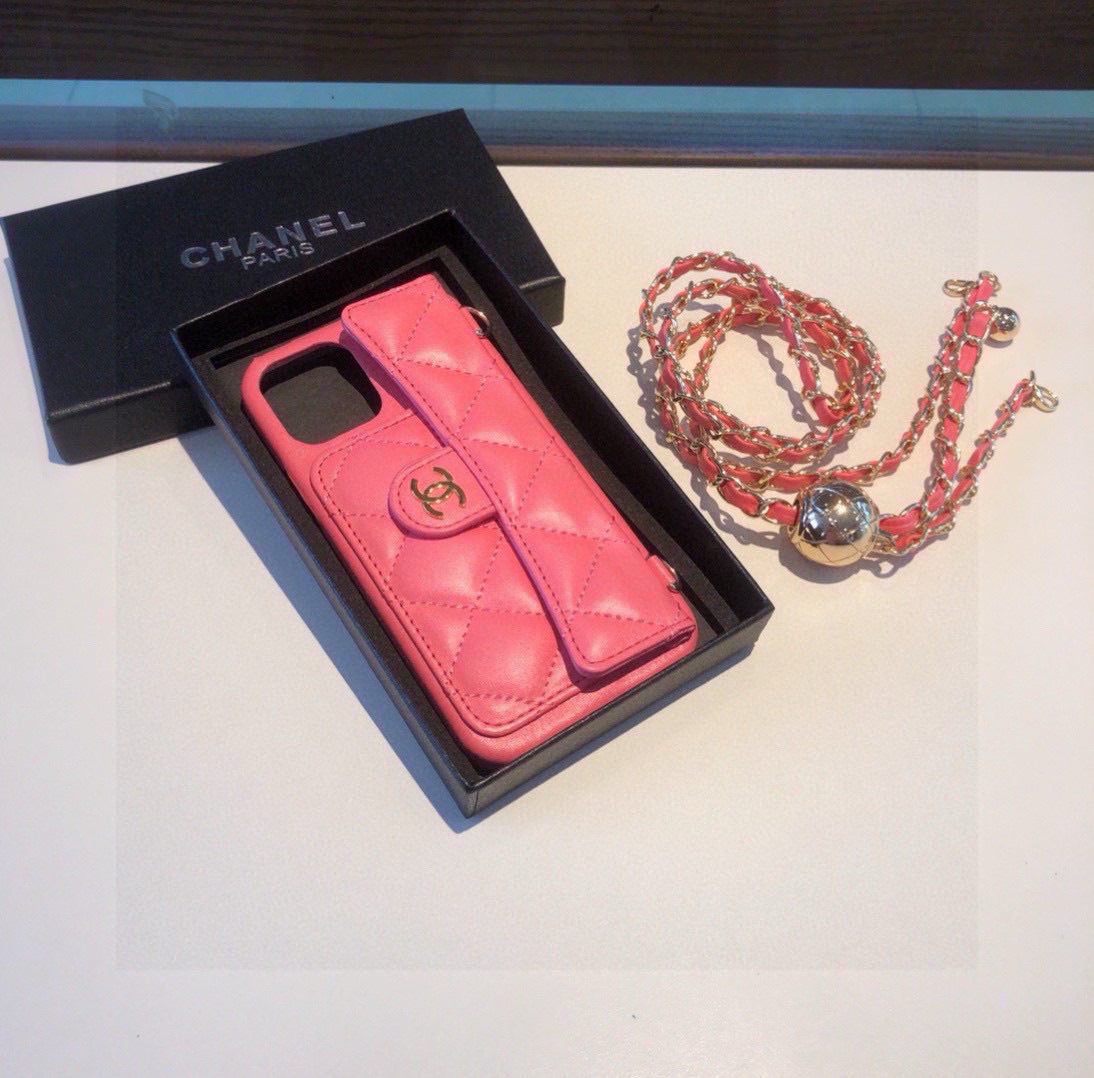 Funda para teléfono acolchada con correa de cadena larga