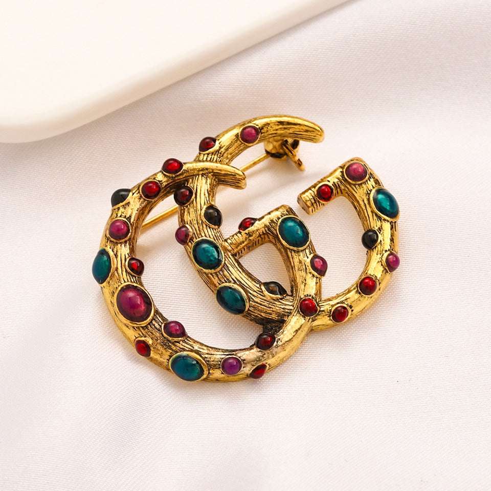 Alloy Multicolor Stone Earrings & Brooch Collection