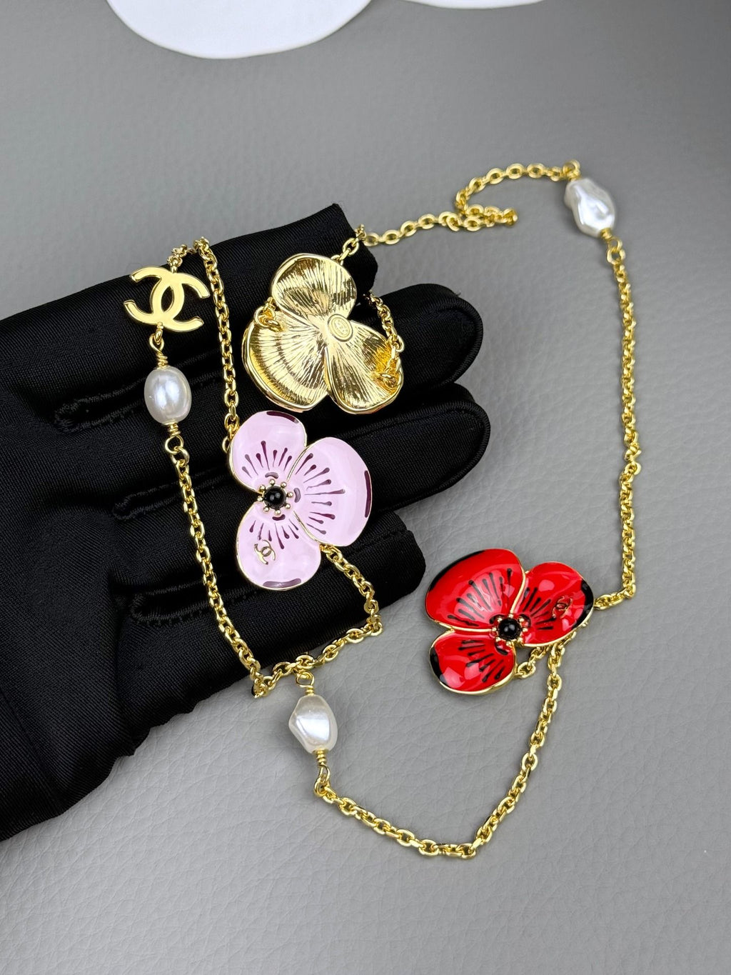Layered Floral Necklace with Pearl-Look Tassels