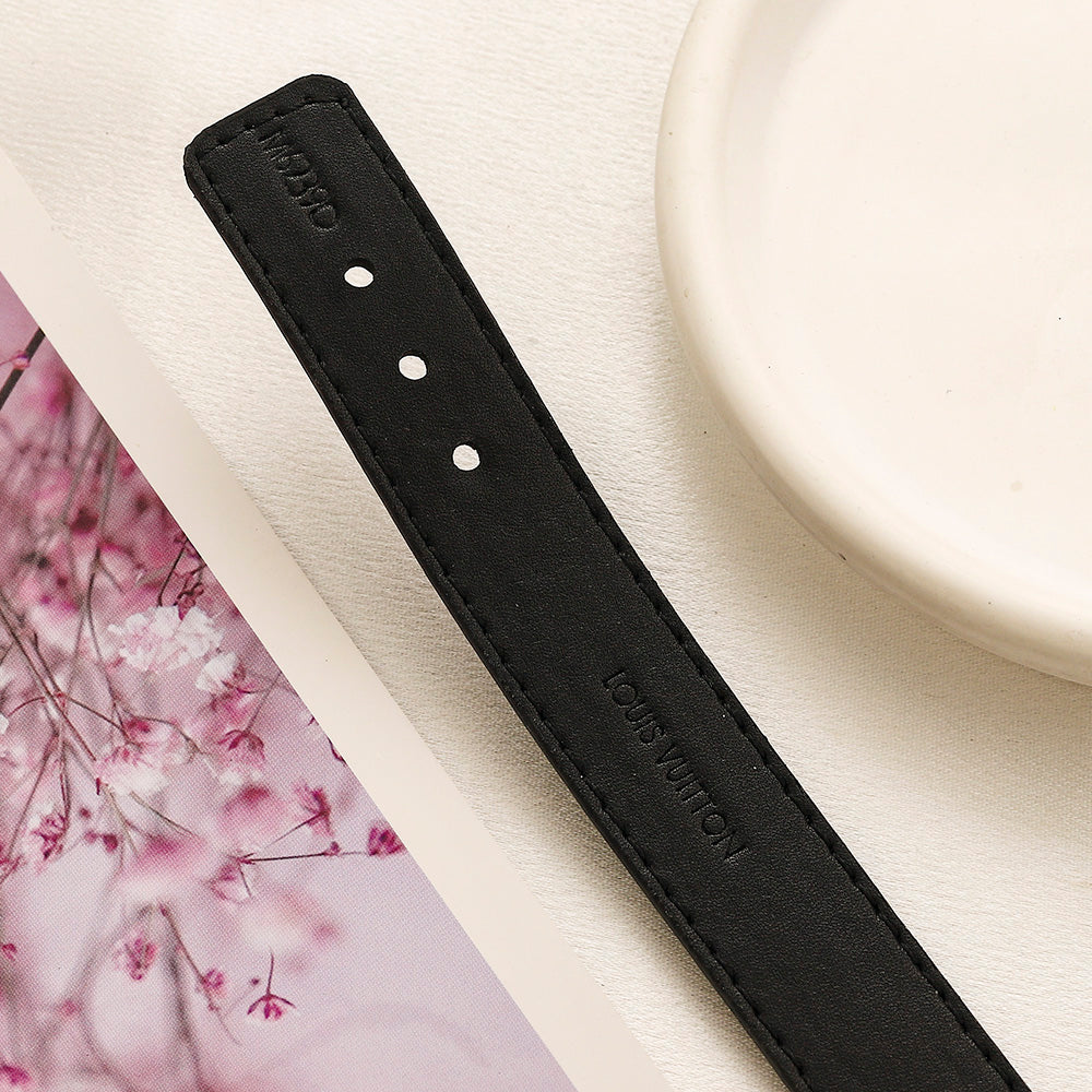 304 Stainless Steel Wide Black Monogram Strap Bracelet