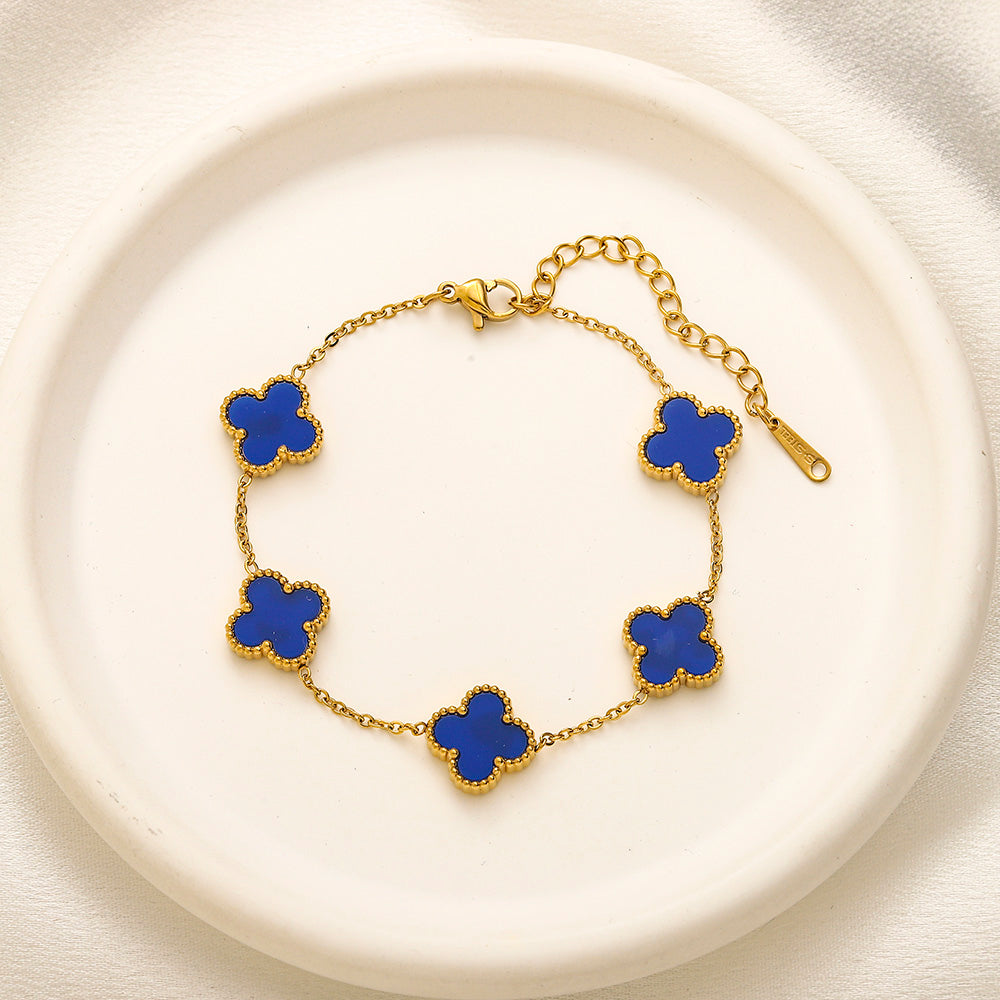 304 Stainless Steel Colorful Quatrefoil Station Chain Bracelet