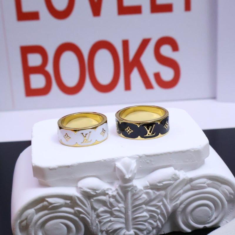 Black & White Monogram Band Ring - Sizes 6–11
