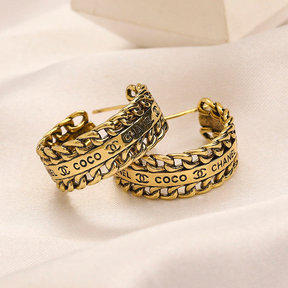 Copper Letter-Pattern Hoop Earrings & Ring Collection