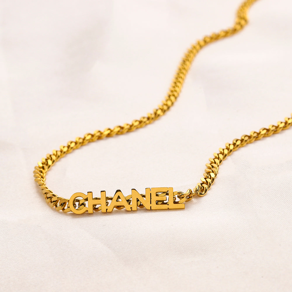 Pulsera y collar de cadena con barra y letras de acero inoxidable 304 - Individual o conjunto