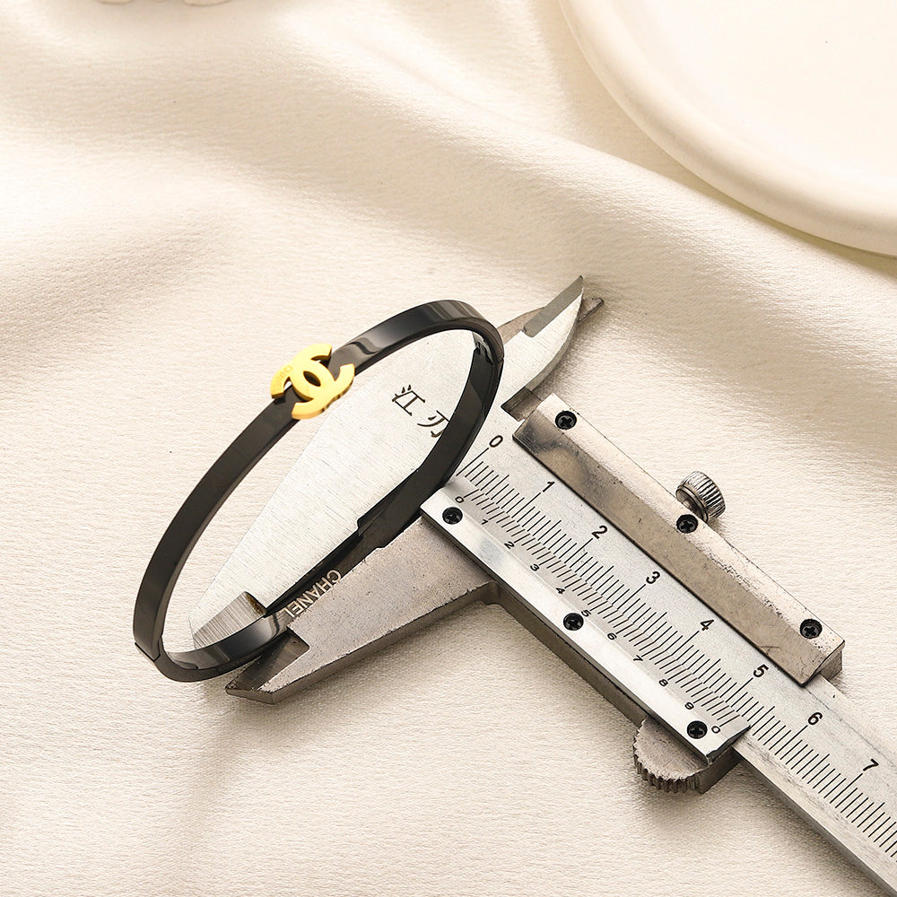304 Stainless Steel Slim Interlocking-C Bangle Bracelet - Style Options