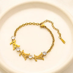 Bracelet chaîne en acier inoxydable 304 avec monogramme et pierre ronde