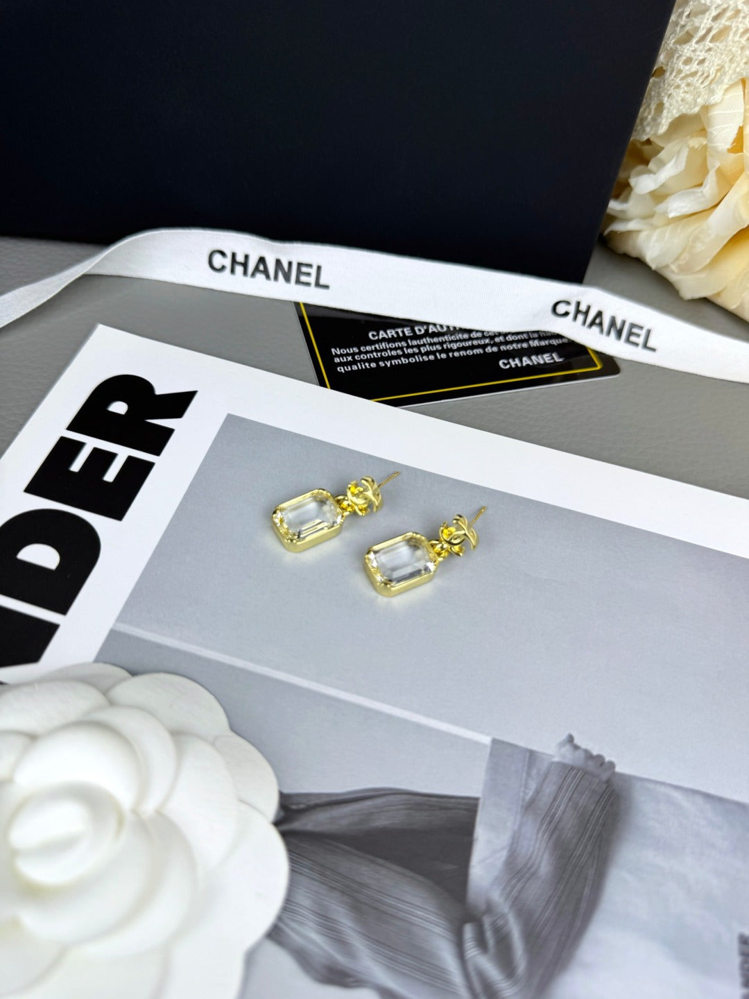 Rectangular Stone Interlocking-C Drop Earrings