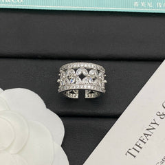 Wide Openwork Floral Band Ring with Stone Accents