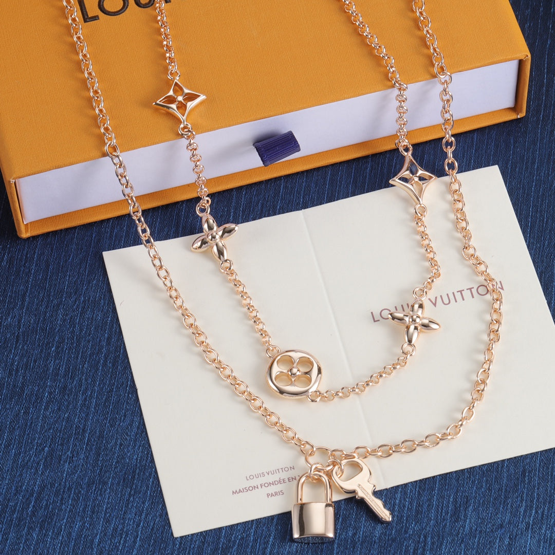 Floral Station Necklace with Padlock Charm