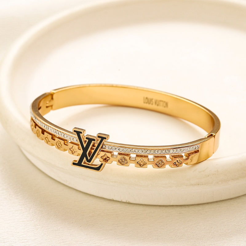 Bracelet jonc monogramme en acier inoxydable 304 à bord perlé