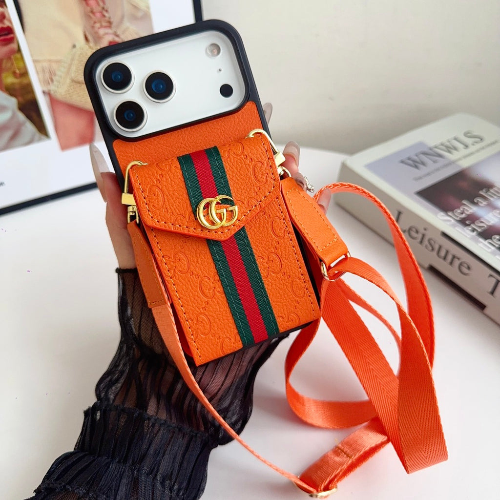 Web Stripe Phone Case with Card Pocket and Strap