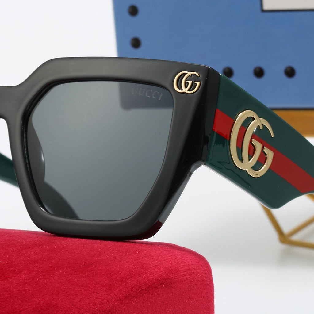 Geometric Square Sunglasses with Striped Temples